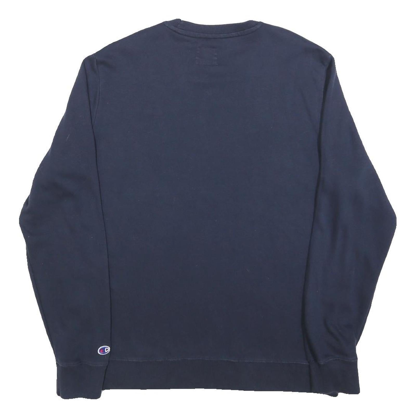 CHAMPION Mens Navy Blue Sweatshirt Crew Neck L Cotton Blend Pullover Logo