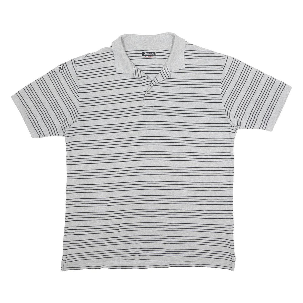 KAPPA Mens Grey & Black Striped Short Sleeve Polo Shirt XL Cotton Blend Casual