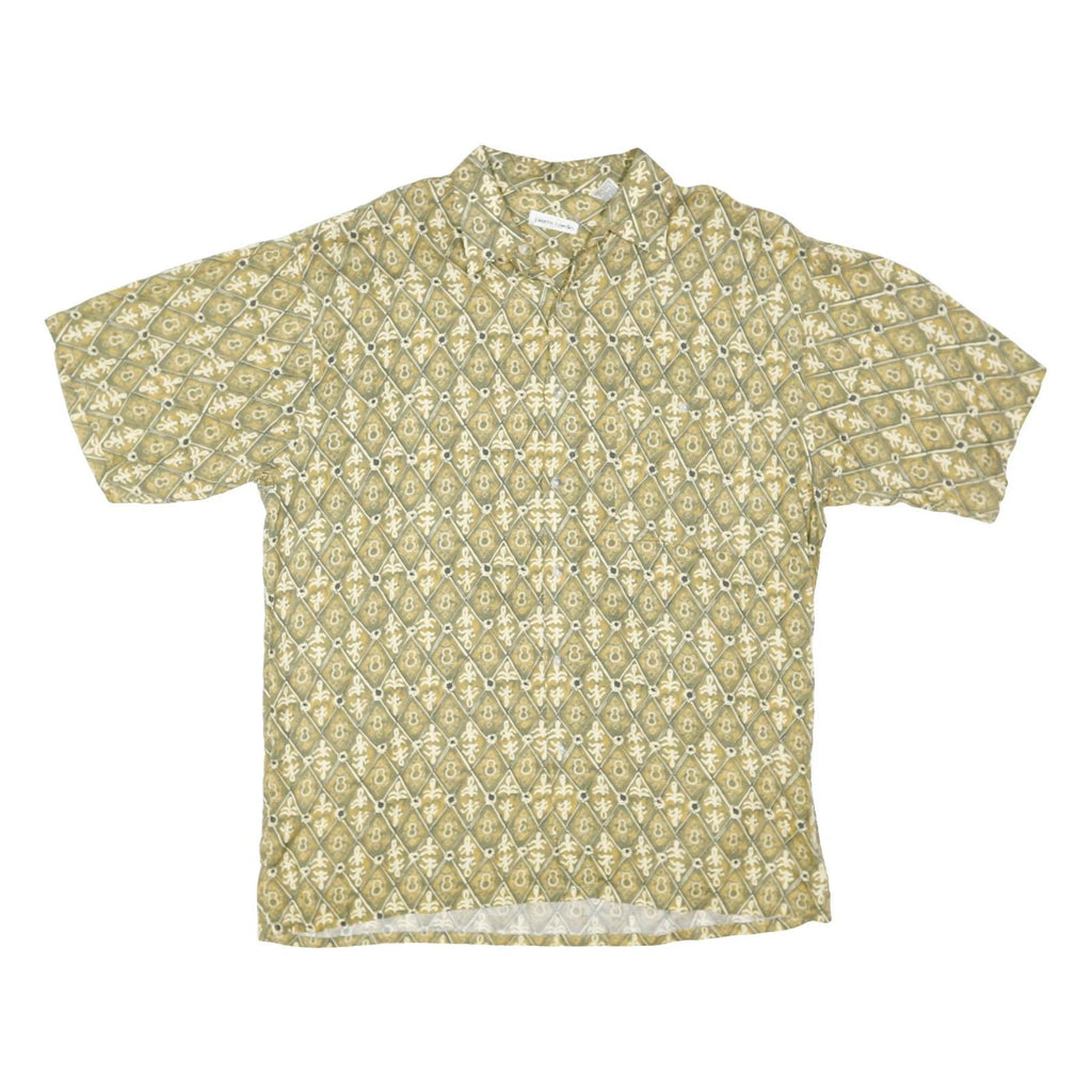 PIERRE CARDIN Mens Beige Pattern Rayon Shirt M Vintage Style Comfort
