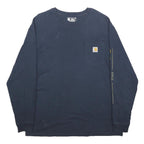 CARHARTT Mens Navy Blue Graphic T-Shirt L Long Sleeve Crew Neck Logo Branding