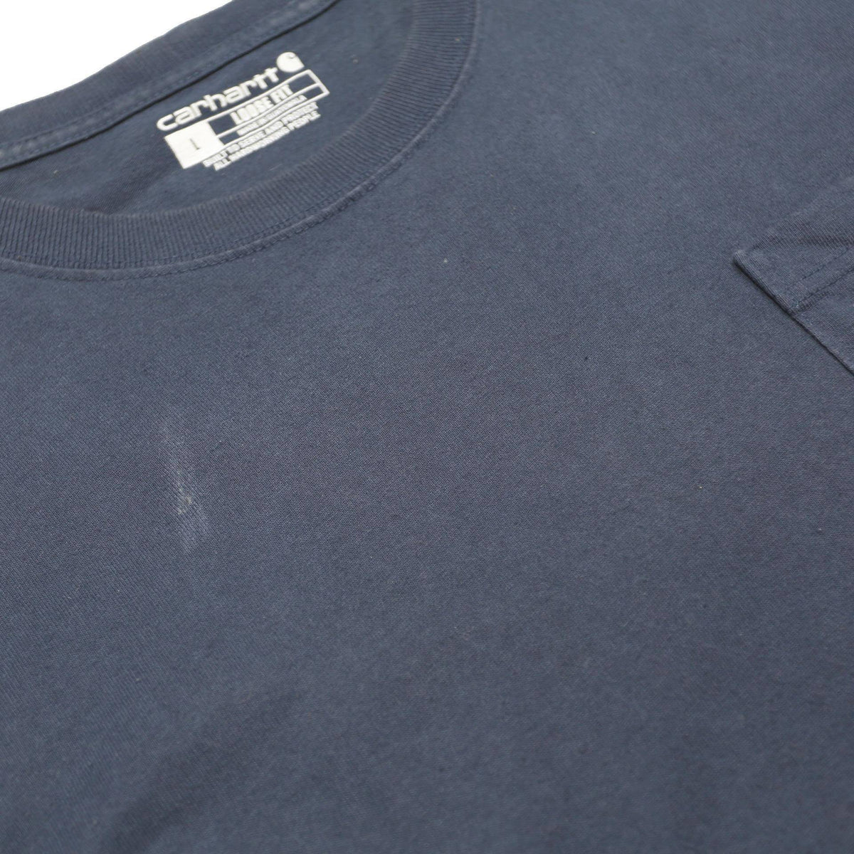 CARHARTT Mens Navy Blue Graphic T-Shirt L Long Sleeve Crew Neck Logo Branding