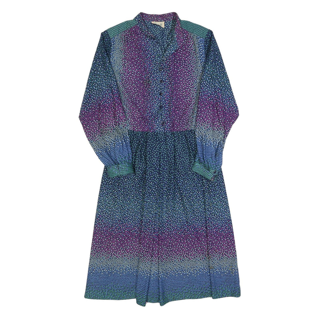 CHARMELA Womens Blue & Purple Polka Dot Day Dress Polyester Long Sleeve Midi