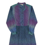 CHARMELA Womens Blue & Purple Polka Dot Day Dress Polyester Long Sleeve Midi