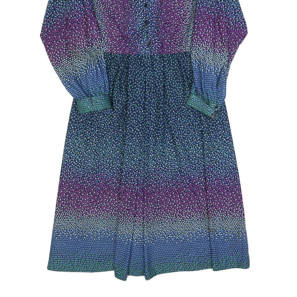 CHARMELA Womens Blue & Purple Polka Dot Day Dress Polyester Long Sleeve Midi