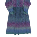 CHARMELA Womens Blue & Purple Polka Dot Day Dress Polyester Long Sleeve Midi