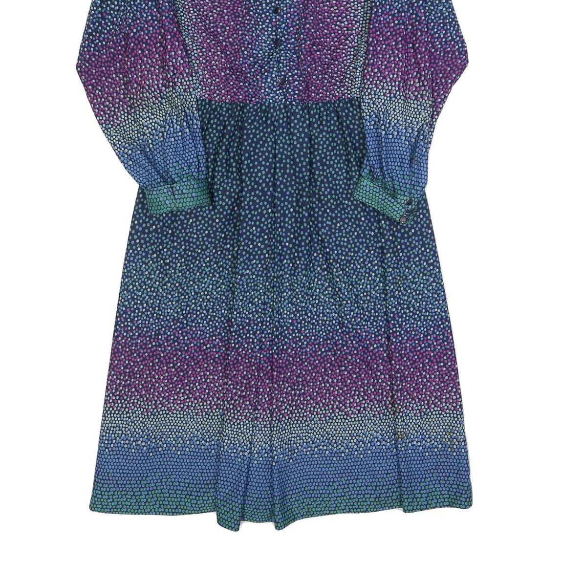 CHARMELA Womens Blue & Purple Polka Dot Day Dress Polyester Long Sleeve Midi