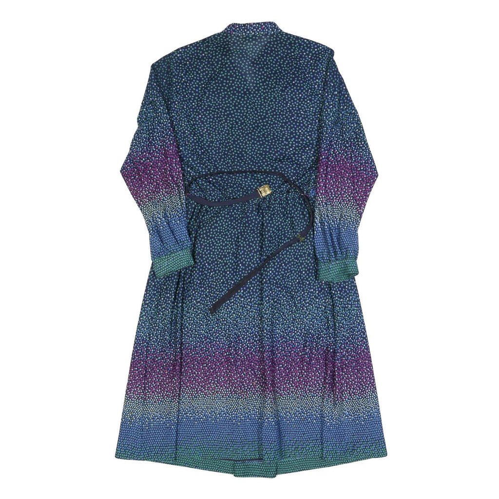 CHARMELA Womens Blue & Purple Polka Dot Day Dress Polyester Long Sleeve Midi