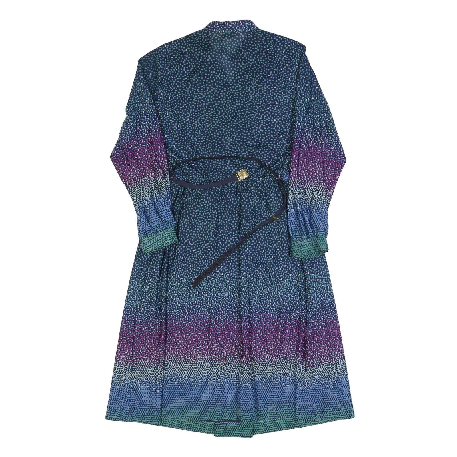 CHARMELA Womens Blue & Purple Polka Dot Day Dress Polyester Long Sleeve Midi