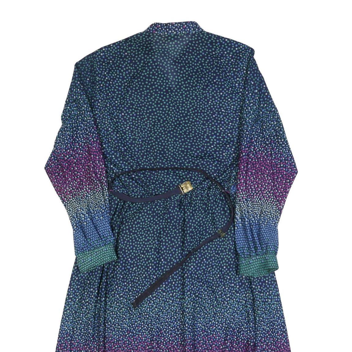 CHARMELA Womens Blue & Purple Polka Dot Day Dress Polyester Long Sleeve Midi