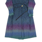 CHARMELA Womens Blue & Purple Polka Dot Day Dress Polyester Long Sleeve Midi