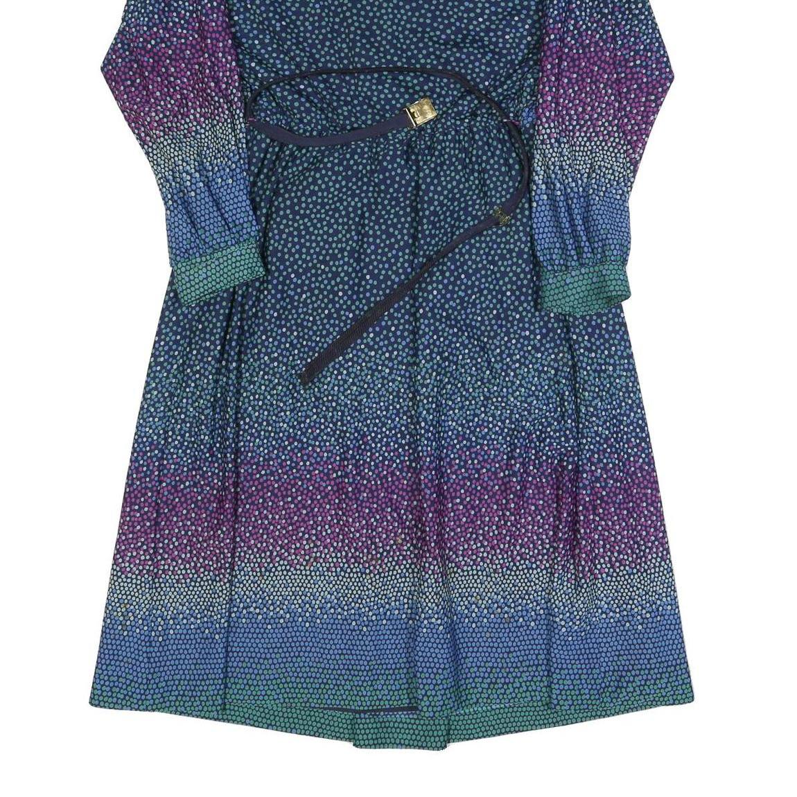 CHARMELA Womens Blue & Purple Polka Dot Day Dress Polyester Long Sleeve Midi