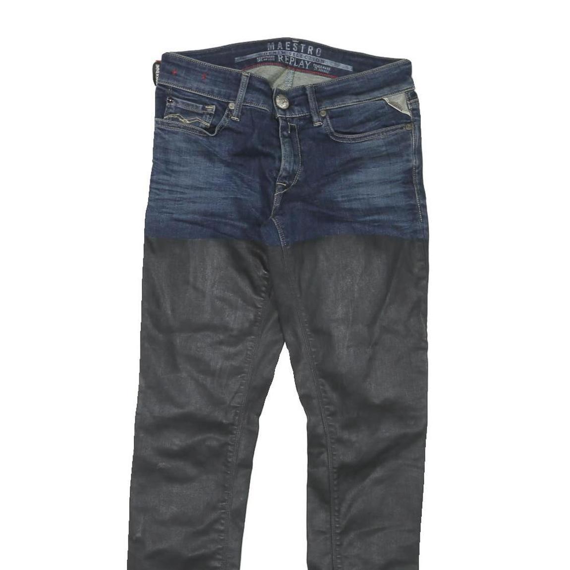 REPLAY Mens Slim Denim Black Cotton Blend Jeans W28 L29 Stylish Zip Closure