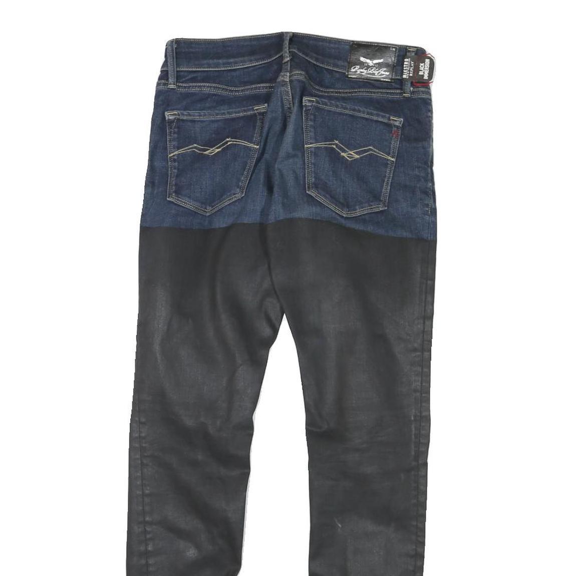 REPLAY Mens Slim Denim Black Cotton Blend Jeans W28 L29 Stylish Zip Closure