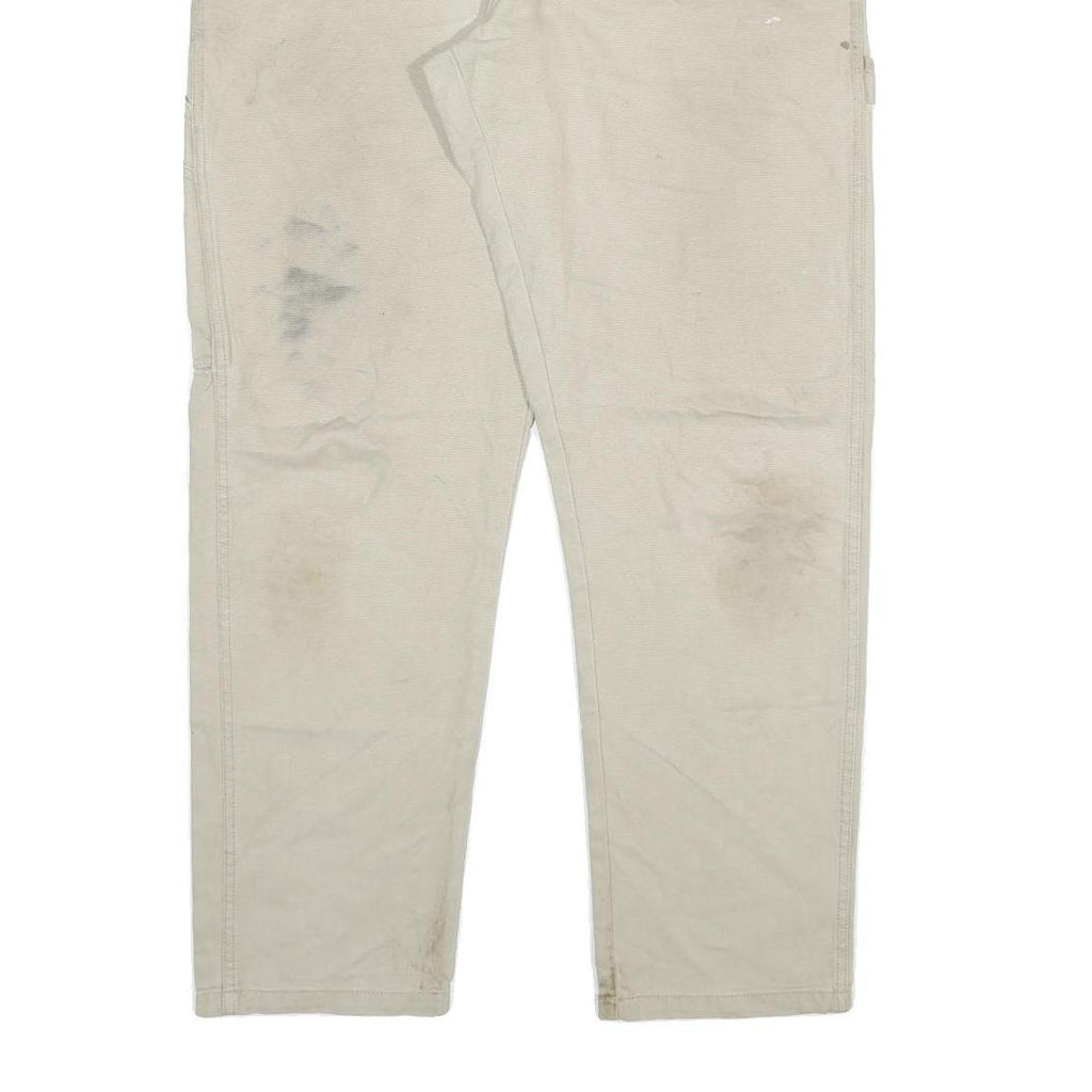 DICKIES Mens Cotton Blend Beige Slim Straight Trousers W36 L32 Workwear