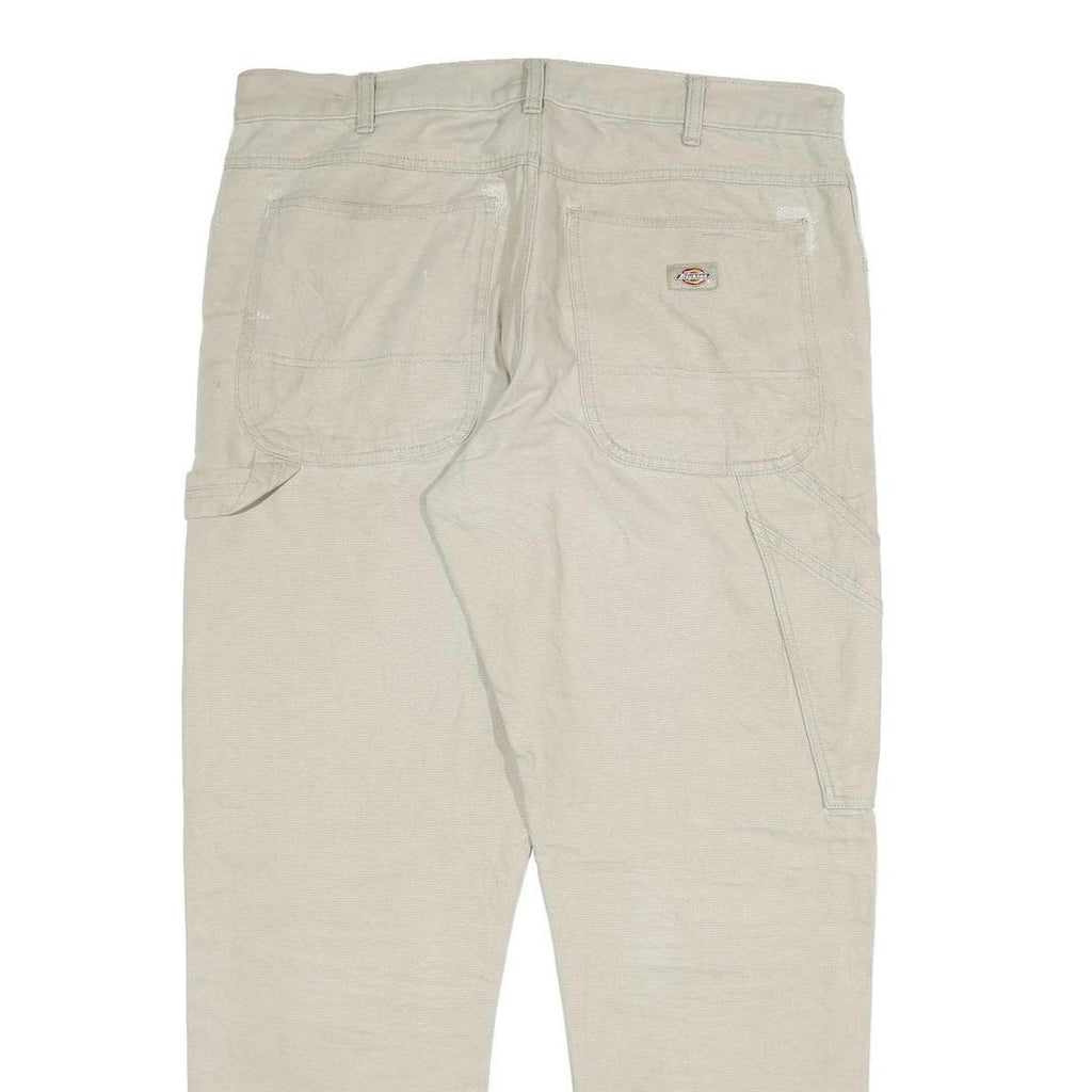 DICKIES Mens Cotton Blend Beige Slim Straight Trousers W36 L32 Workwear