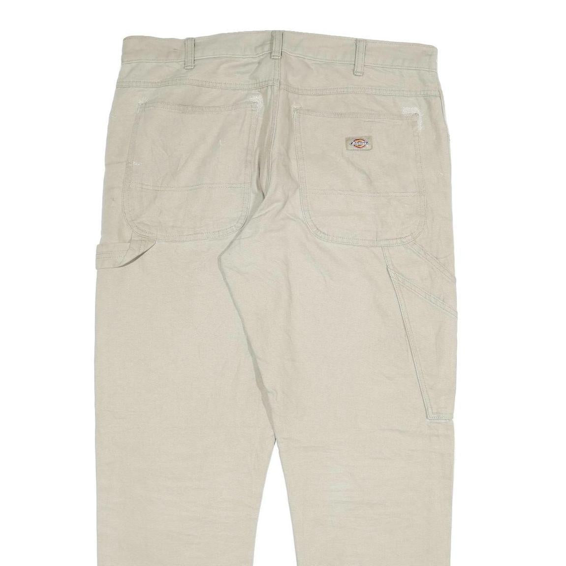 DICKIES Mens Cotton Blend Beige Slim Straight Trousers W36 L32 Workwear