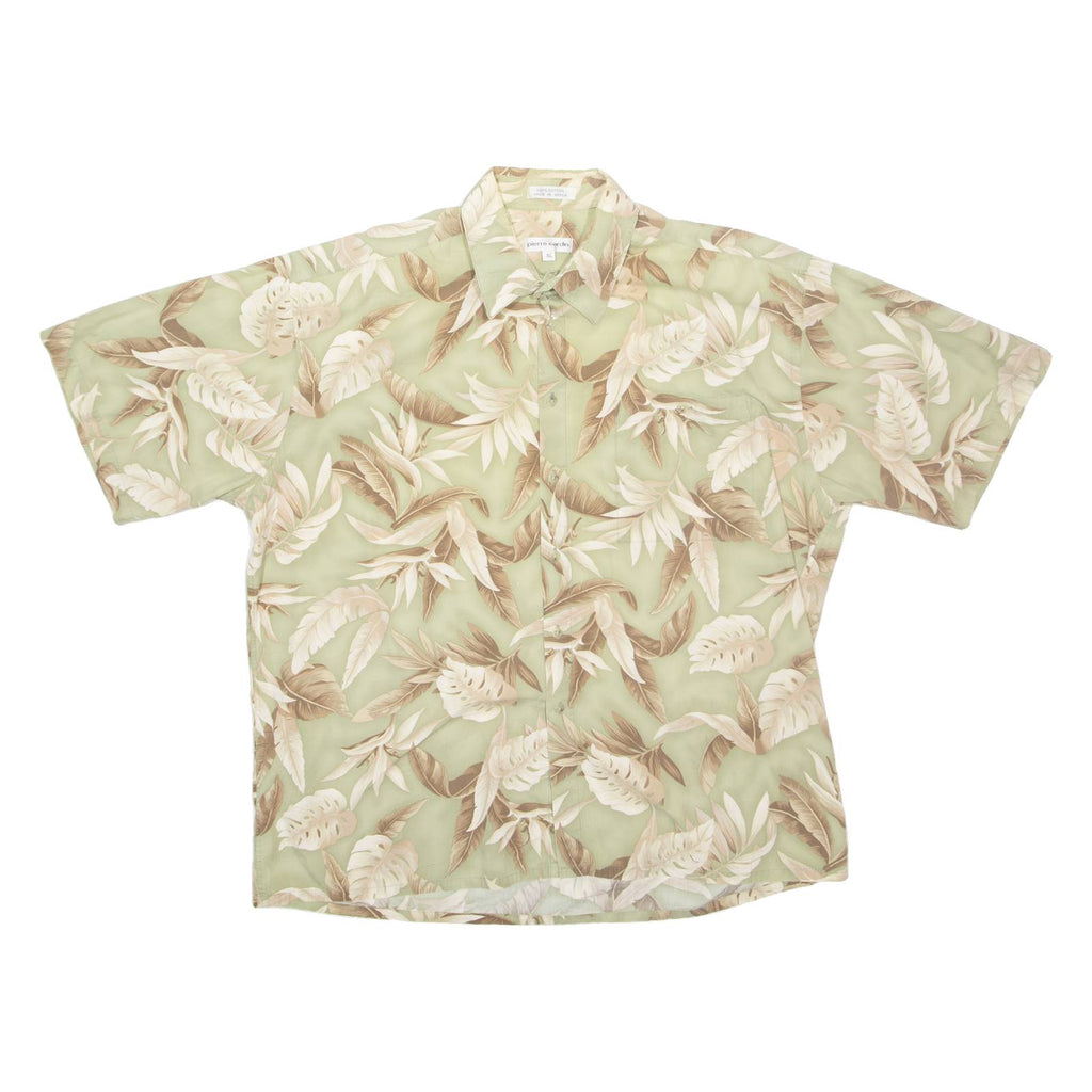 PIERRE CARDIN Mens Hawaiian Shirt Green Floral XL