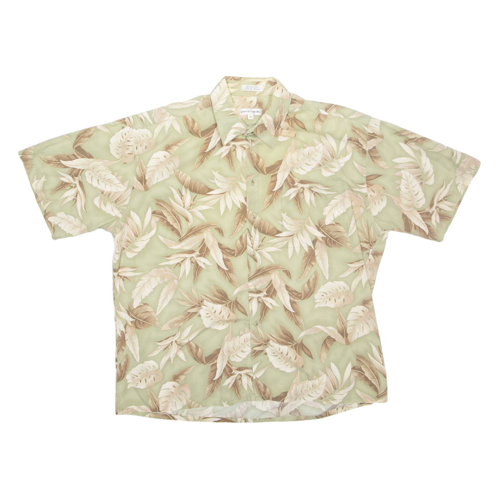 PIERRE CARDIN Mens Hawaiian Shirt Green Floral XL