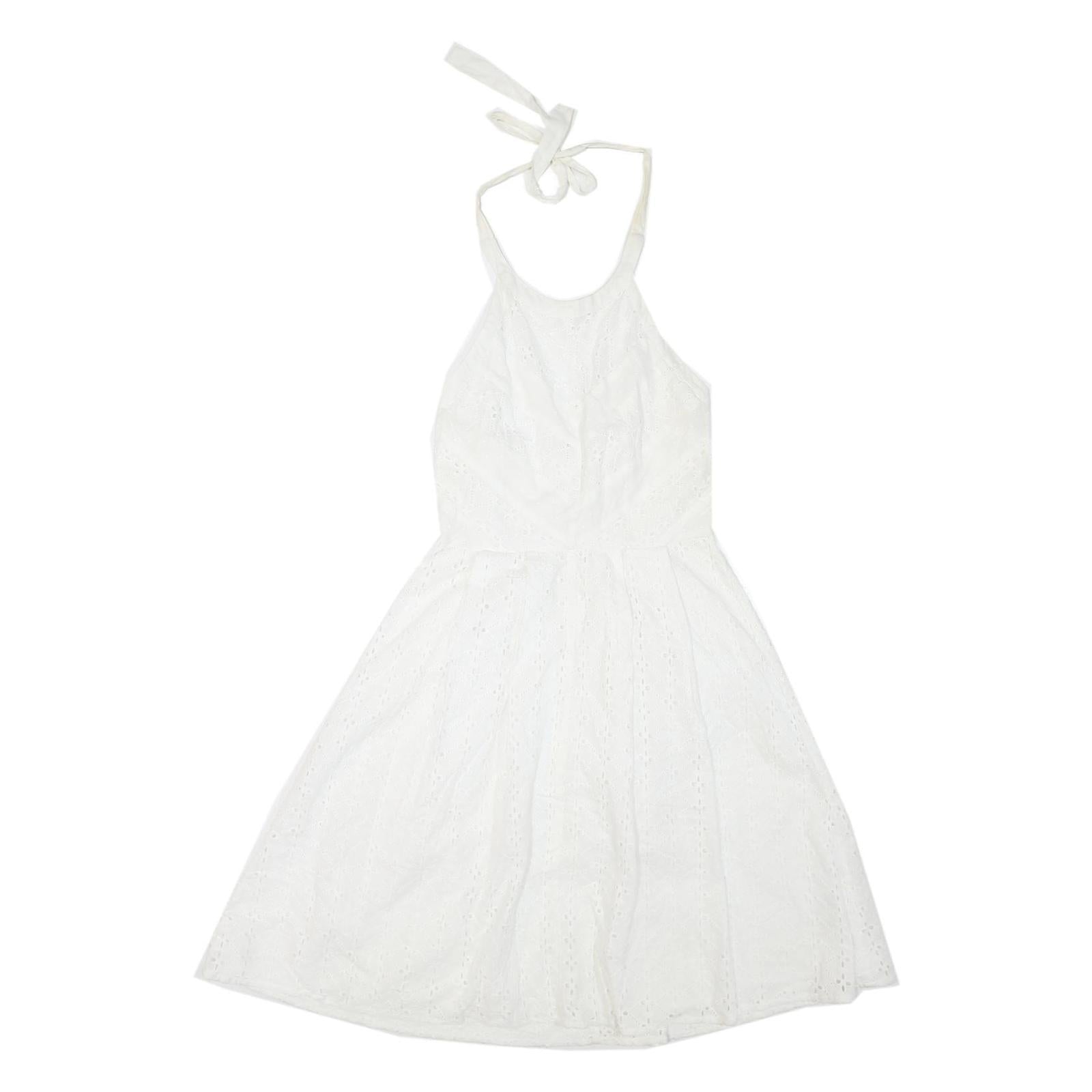 UTTAM BOUTIQUE Womens White Cotton Blend Halter Dress Lace UK 8 Summer