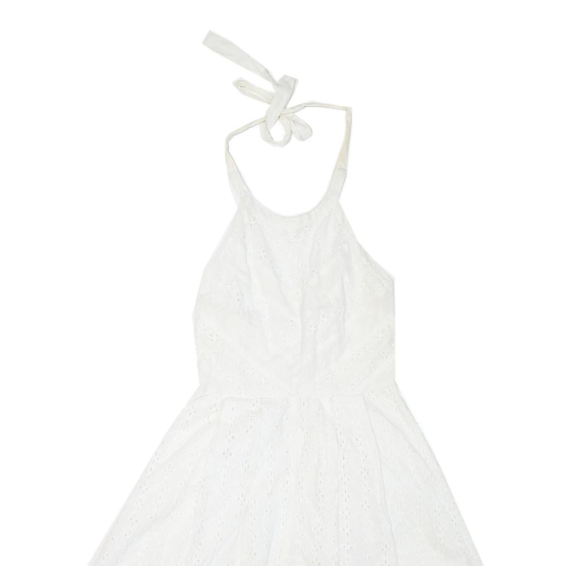 UTTAM BOUTIQUE Womens White Cotton Blend Halter Dress Lace UK 8 Summer