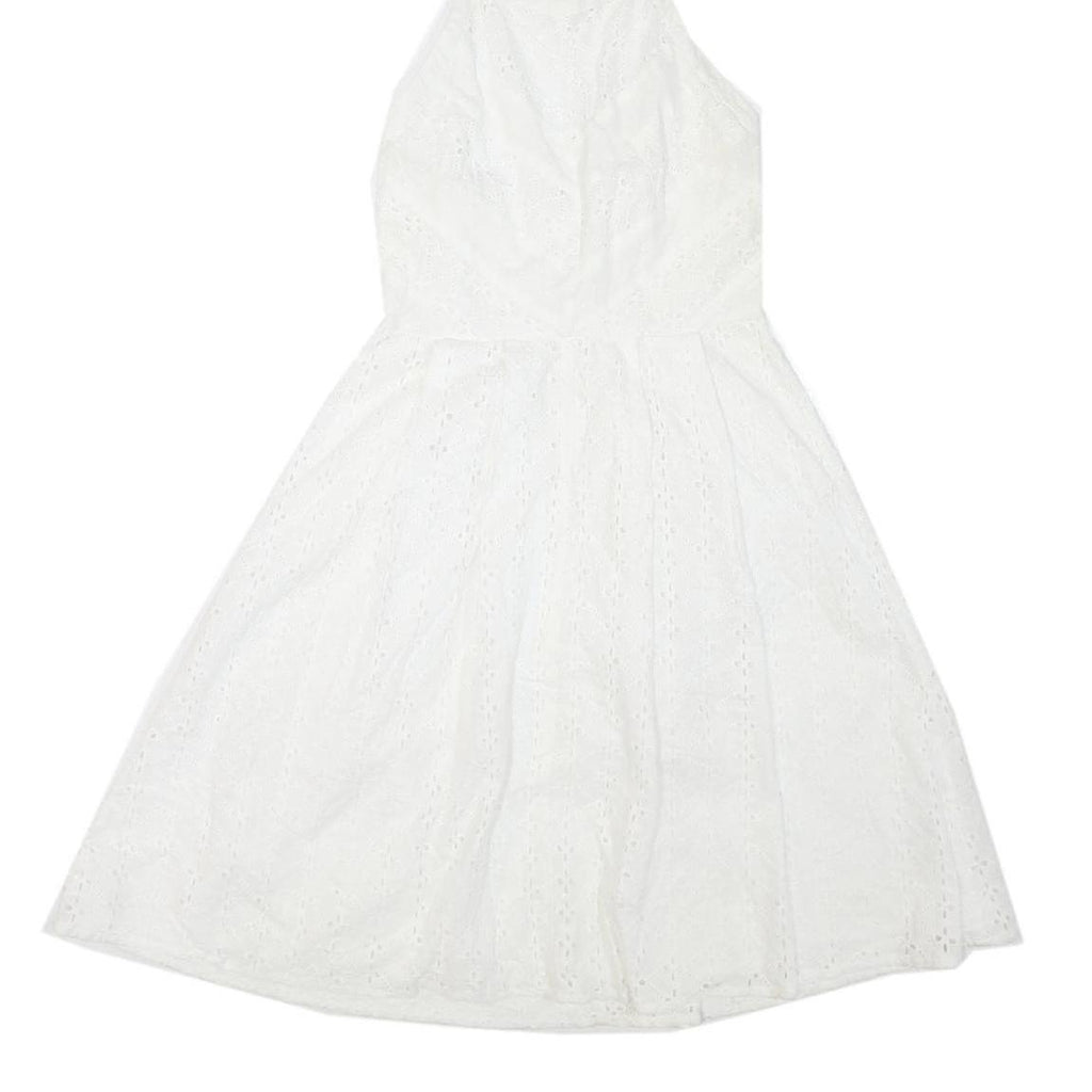 UTTAM BOUTIQUE Womens White Cotton Blend Halter Dress Lace UK 8 Summer