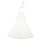 UTTAM BOUTIQUE Womens White Cotton Blend Halter Dress Lace UK 8 Summer