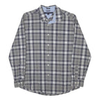 TOMMY HILFIGER Mens Grey Blue Check Shirt L Casual Cotton Blend Button Down
