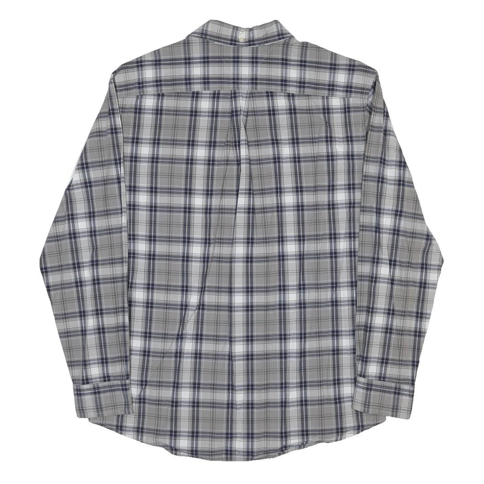 TOMMY HILFIGER Mens Grey Blue Check Shirt L Casual Cotton Blend Button Down