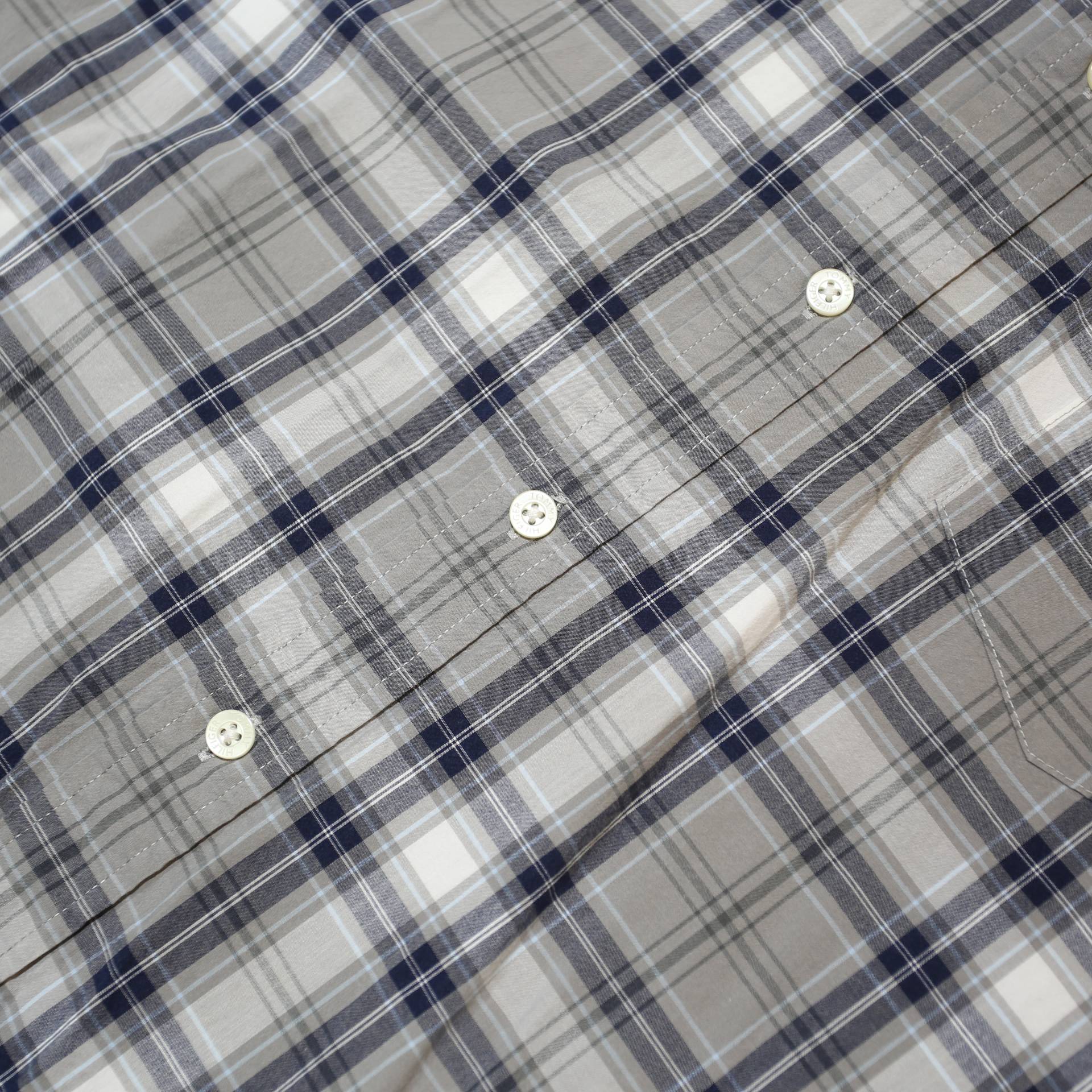 TOMMY HILFIGER Mens Grey Blue Check Shirt L Casual Cotton Blend Button Down