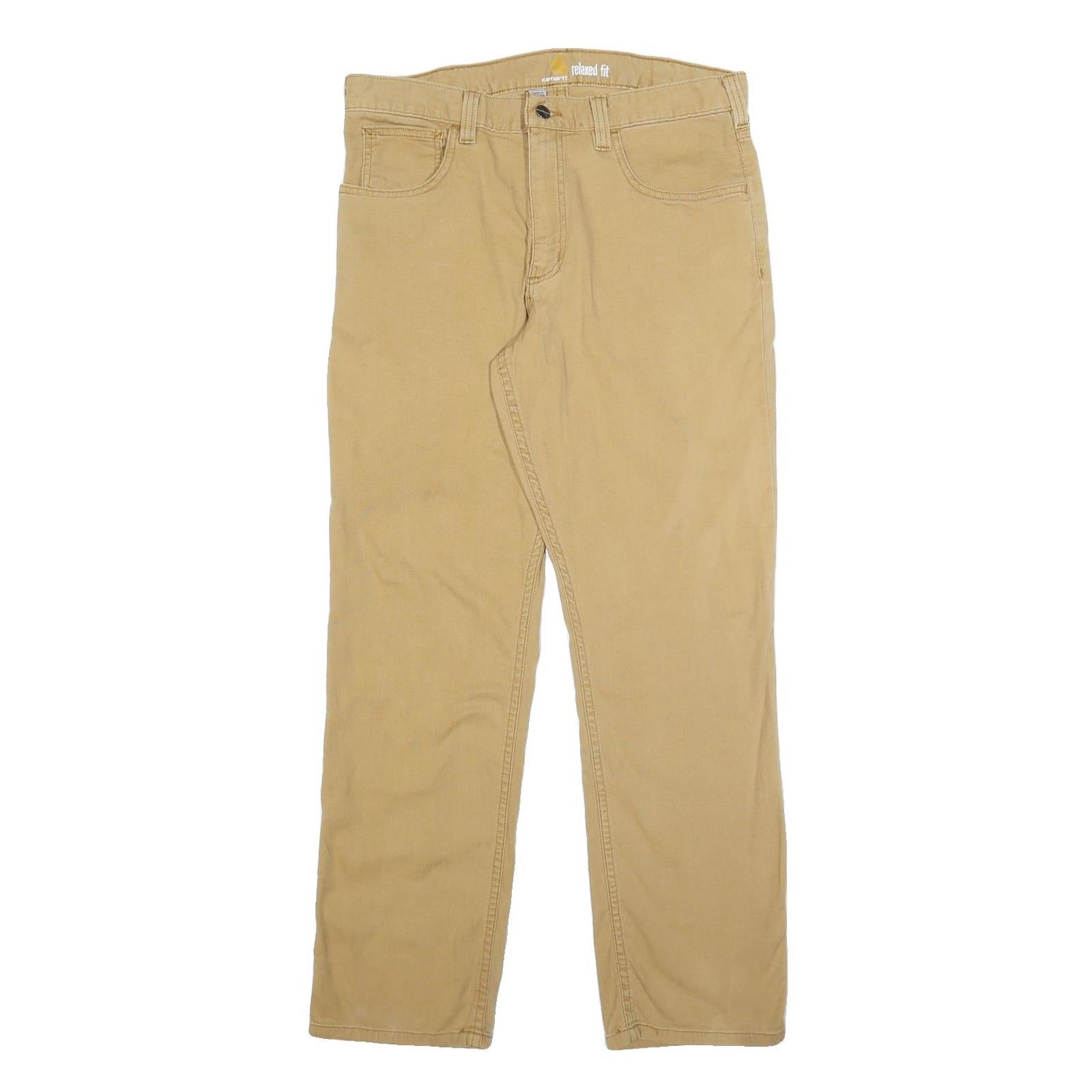 CARHARTT Mens Cotton Blend Beige Relaxed Fit Straight Trousers W32 L30 Workwear