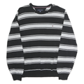 TOMMY HILFIGER Mens Black & Grey Striped Plain Crew Neck Basic Knit Jumper XL
