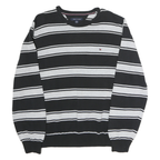 TOMMY HILFIGER Mens Black & Grey Striped Plain Crew Neck Basic Knit Jumper XL