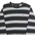 TOMMY HILFIGER Mens Black & Grey Striped Plain Crew Neck Basic Knit Jumper XL