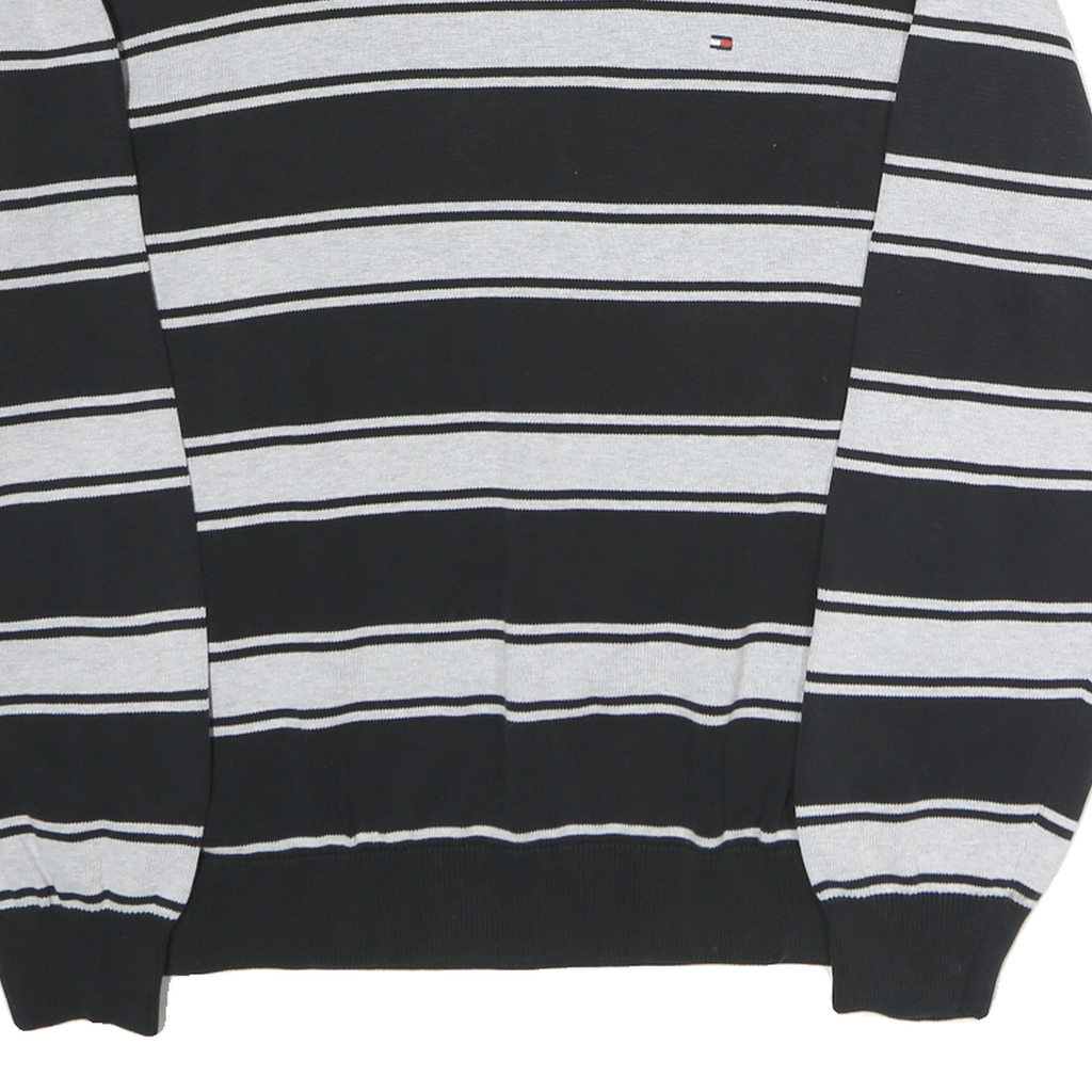 TOMMY HILFIGER Mens Black & Grey Striped Plain Crew Neck Basic Knit Jumper XL