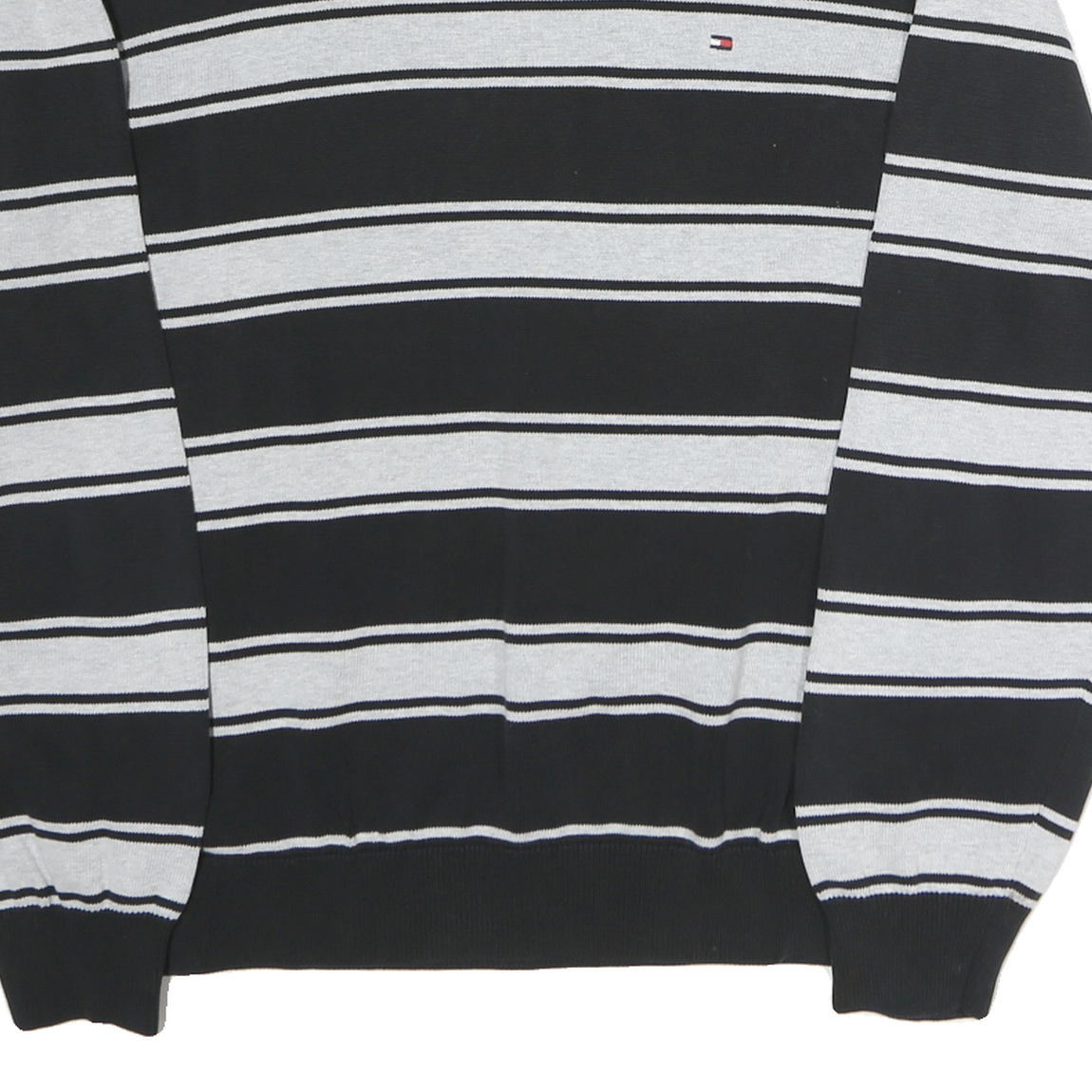 TOMMY HILFIGER Mens Black & Grey Striped Plain Crew Neck Basic Knit Jumper XL