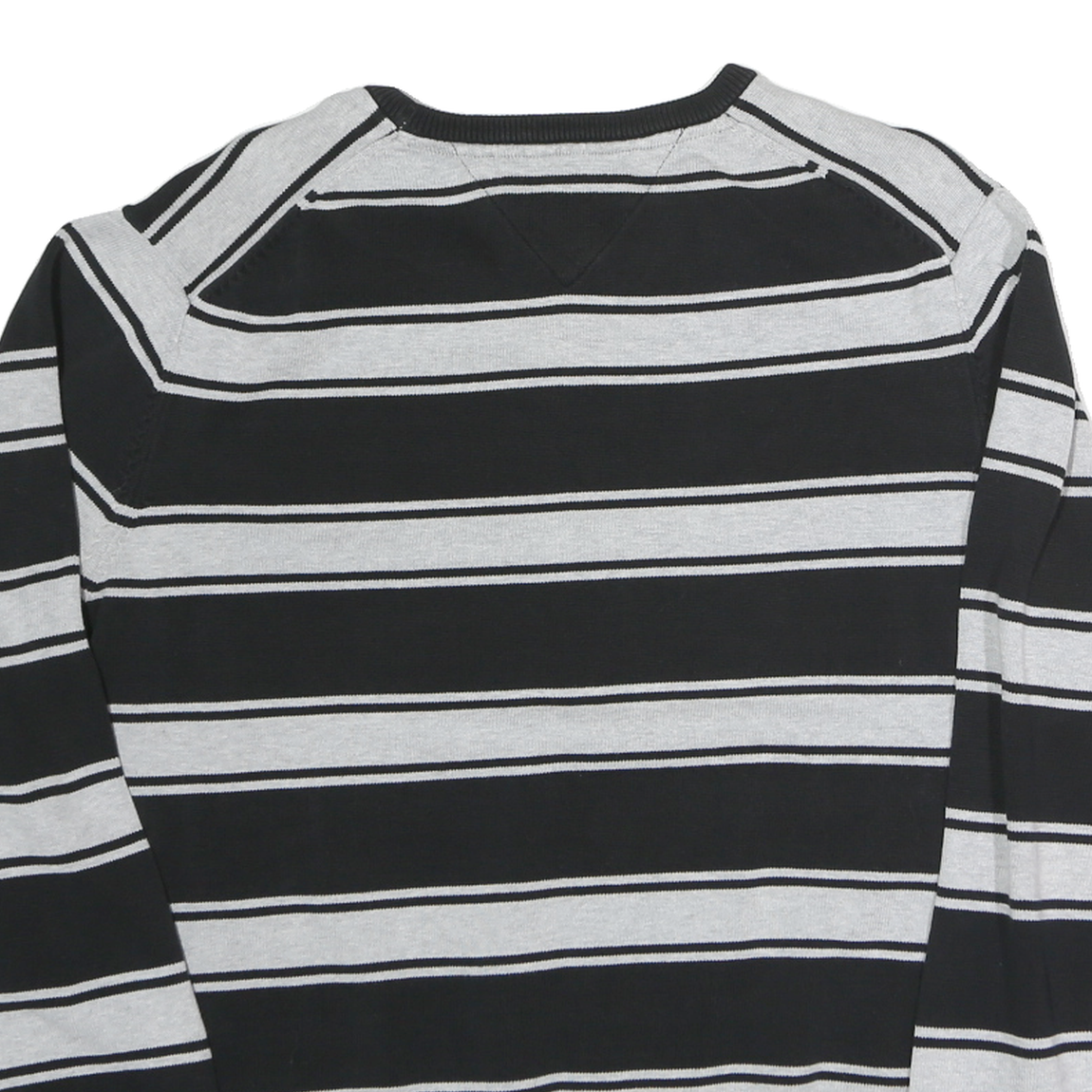 TOMMY HILFIGER Mens Black & Grey Striped Plain Crew Neck Basic Knit Jumper XL
