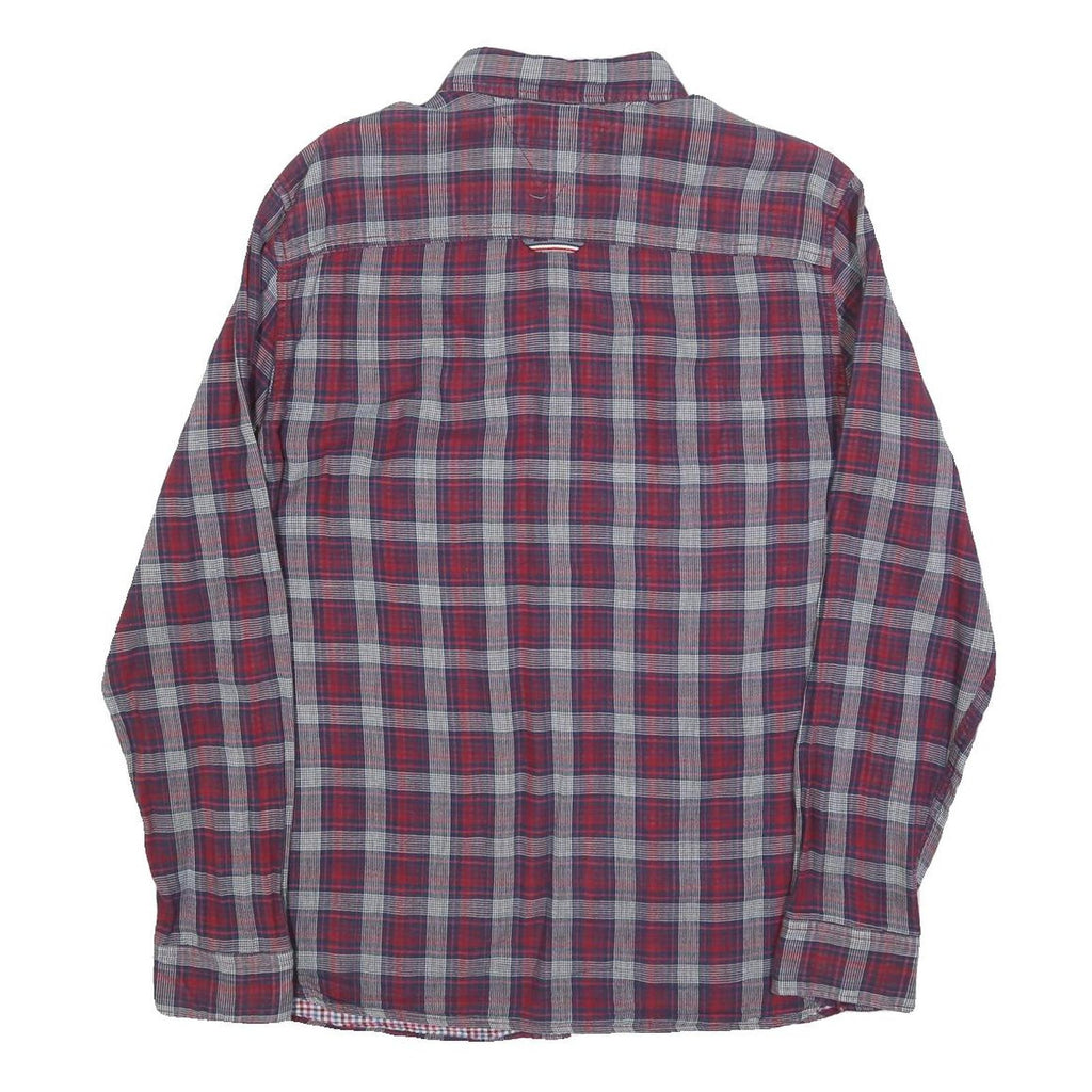 TOMMY HILFIGER Mens Red & Grey Check Shirt L Cotton Blend Casual Long Sleeve