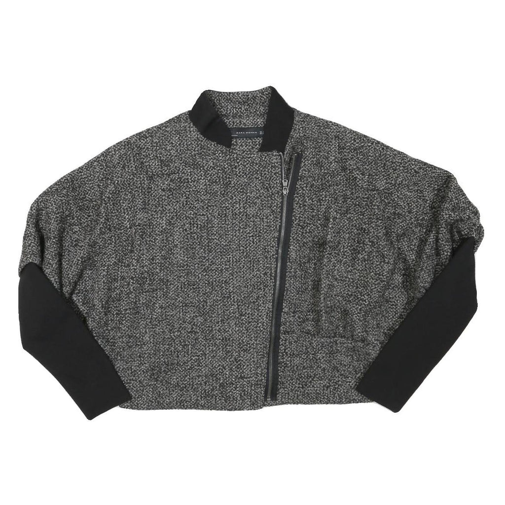 ZARA WOMAN Womens Grey & Black Wool Blend Zip Jacket M Knit
