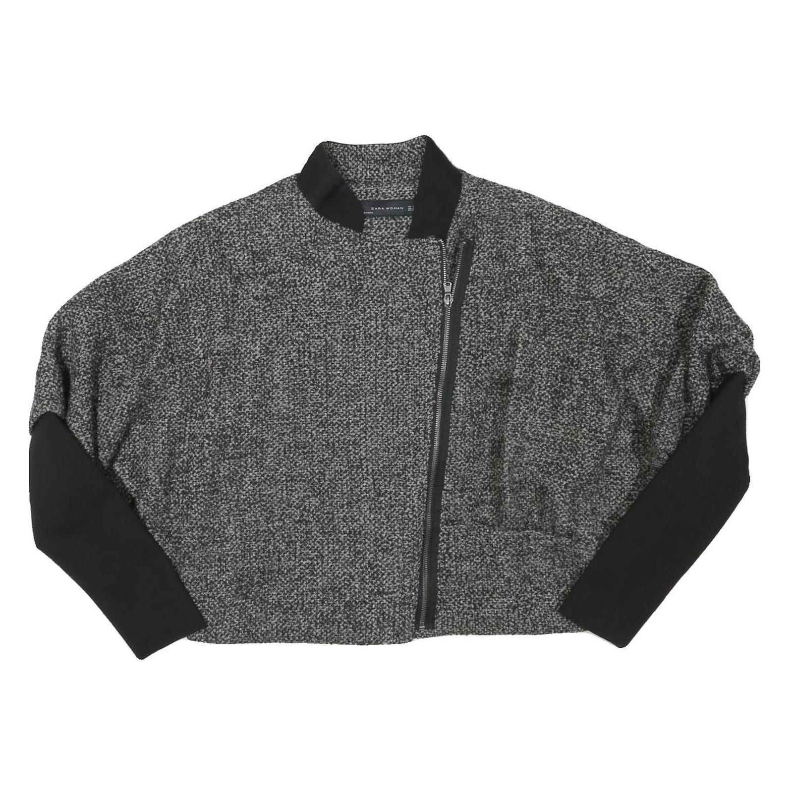 ZARA WOMAN Womens Grey & Black Wool Blend Zip Jacket M Knit