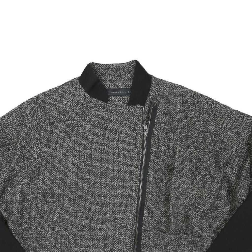 ZARA WOMAN Womens Grey & Black Wool Blend Zip Jacket M Knit