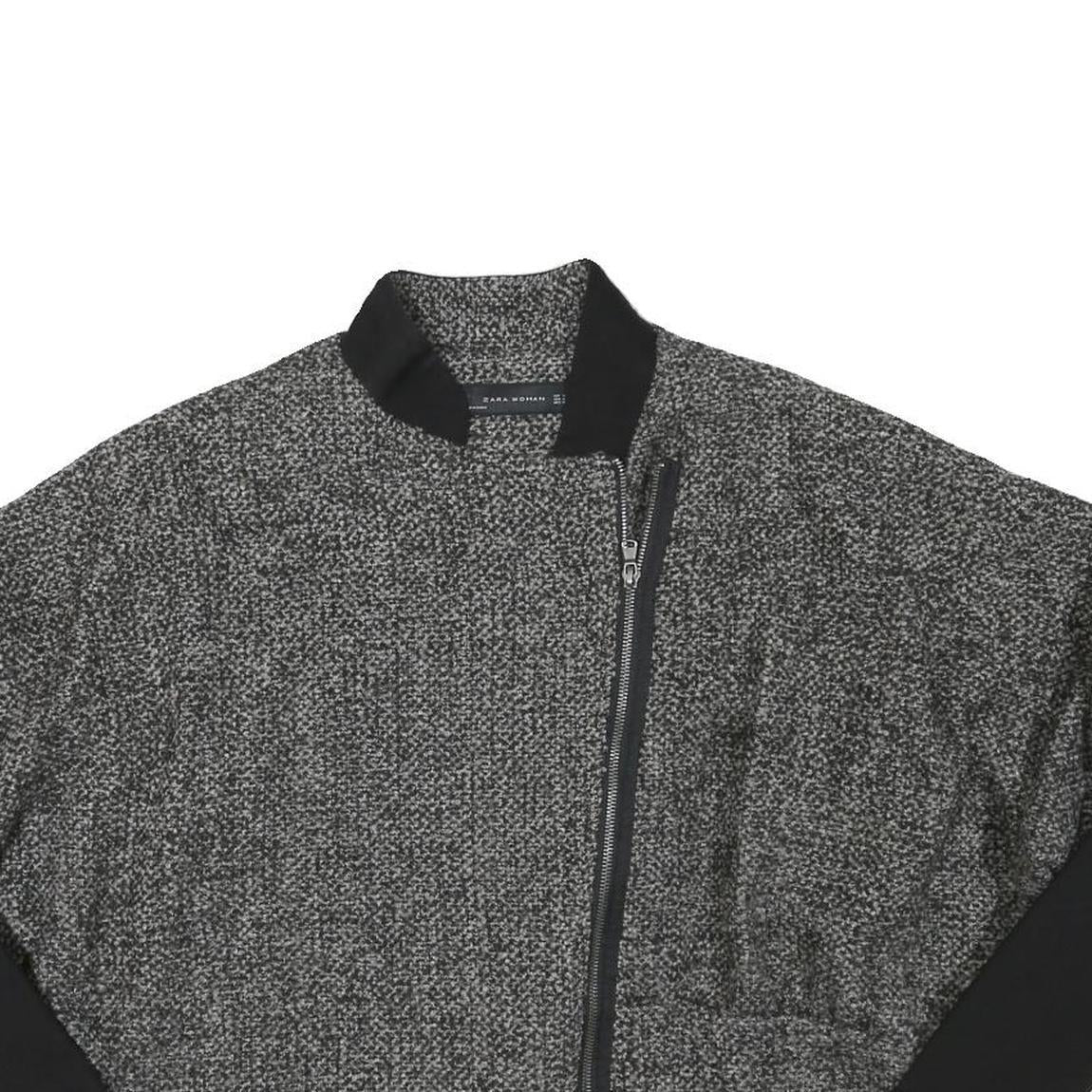 ZARA WOMAN Womens Grey & Black Wool Blend Zip Jacket M Knit