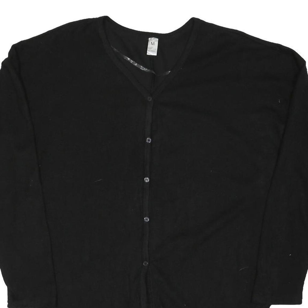 JUST BE Womens Black Plain Pullover Jumper V-Neck Regular Fit Size M Button Up