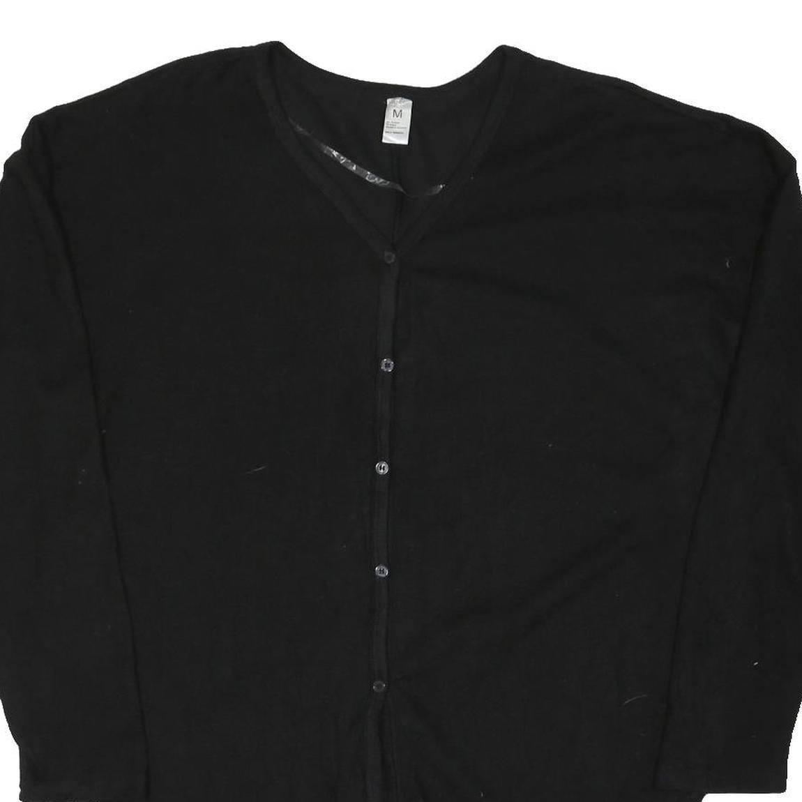 JUST BE Womens Black Plain Pullover Jumper V-Neck Regular Fit Size M Button Up