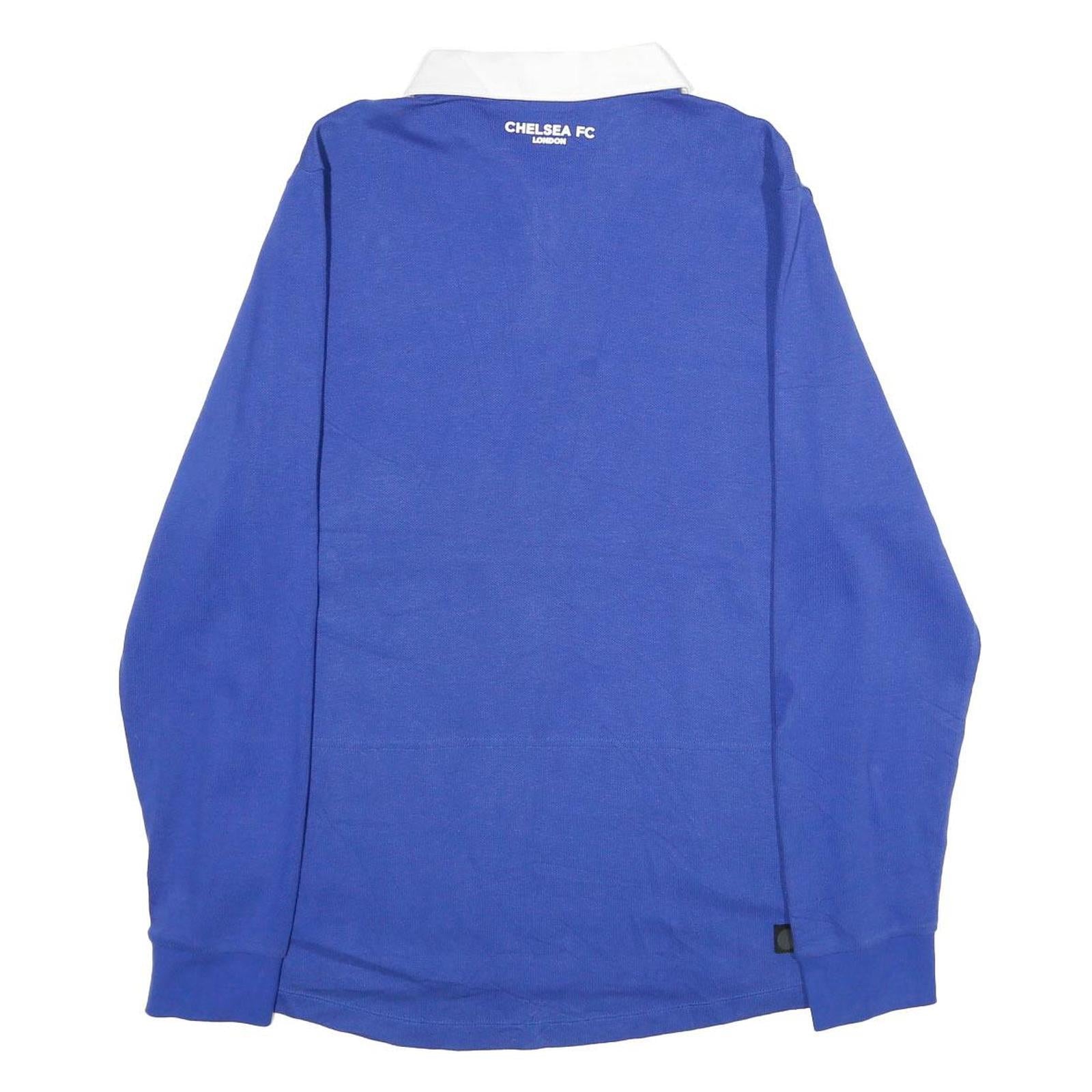 NIKE Mens Blue & White CFC Long Sleeve Polo Shirt L Cotton Blend Chelsea FC