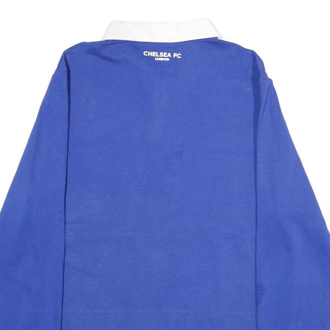 NIKE Mens Blue & White CFC Long Sleeve Polo Shirt L Cotton Blend Chelsea FC