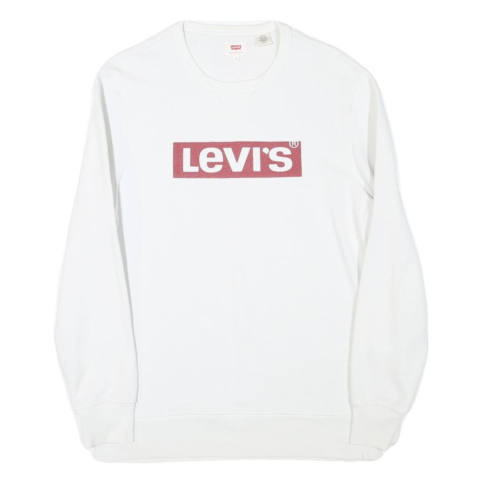 LEVI'S Mens White Crew Neck S Logo Sweatshirt Cotton Blend Casual