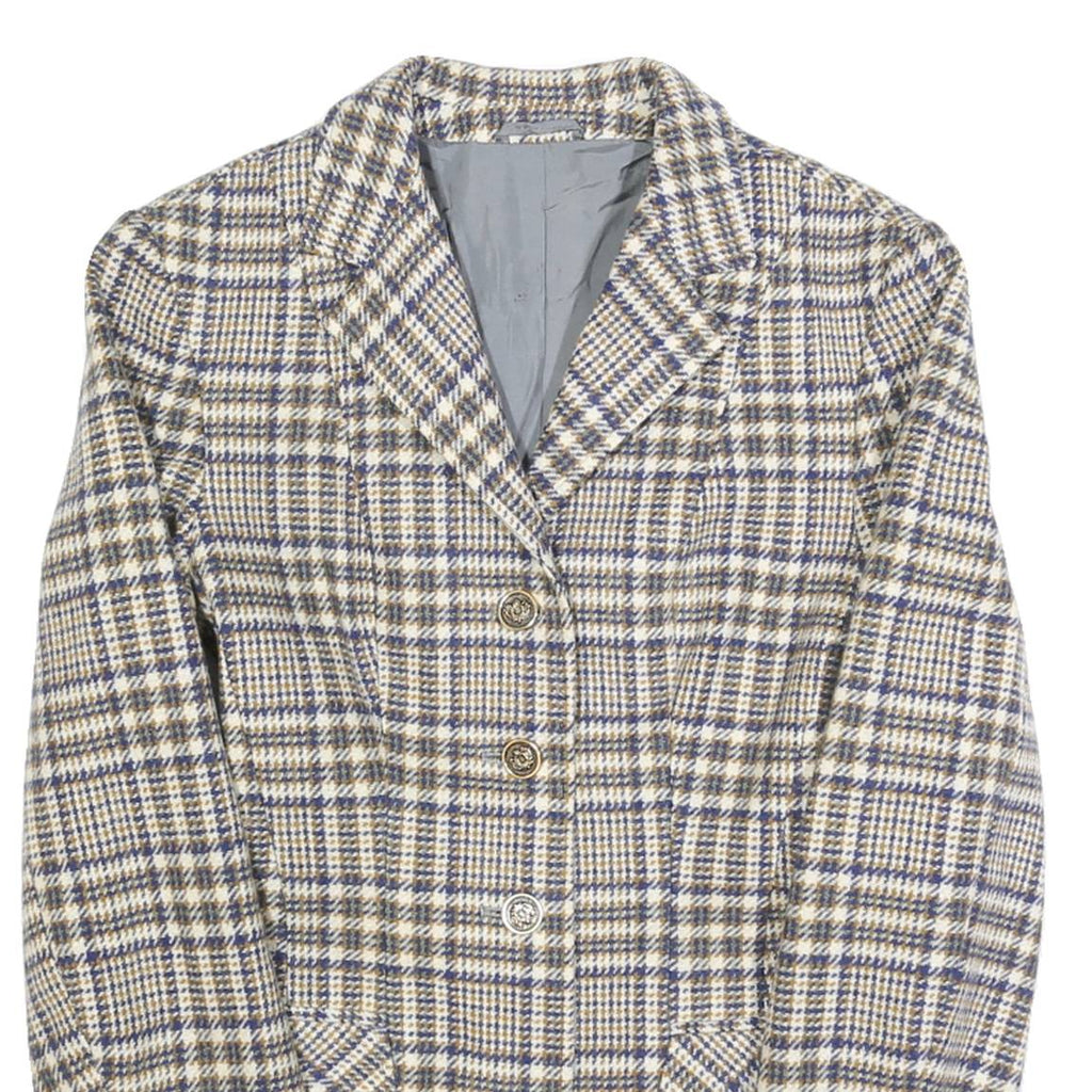 ALTESSA Womens Blue & Beige Check Wool Blend Tailored Jacket XS Button Closure