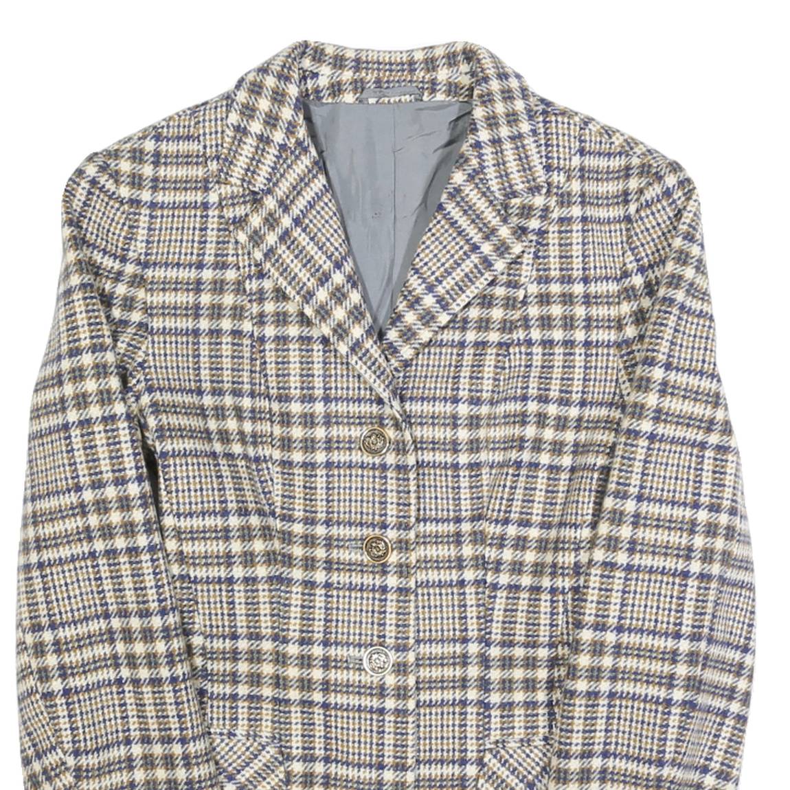 ALTESSA Womens Blue & Beige Check Wool Blend Tailored Jacket XS Button Closure