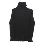 Womens Black Plain Pullover Patterned Roll Neck Jumper S Knitwear Elegant Design