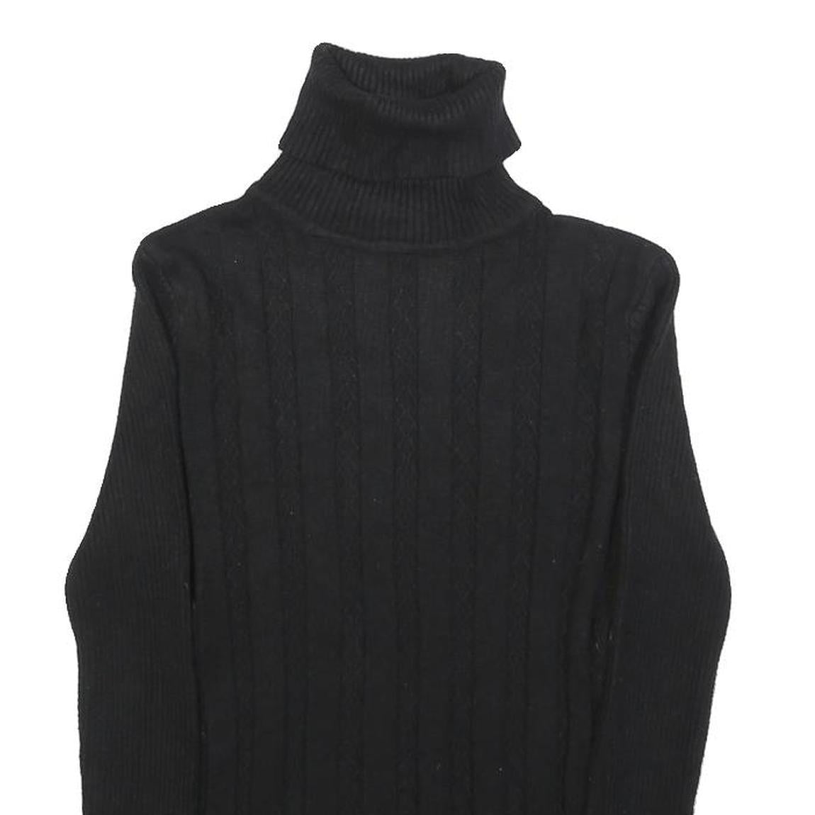 Womens Black Plain Pullover Patterned Roll Neck Jumper S Knitwear Elegant Design